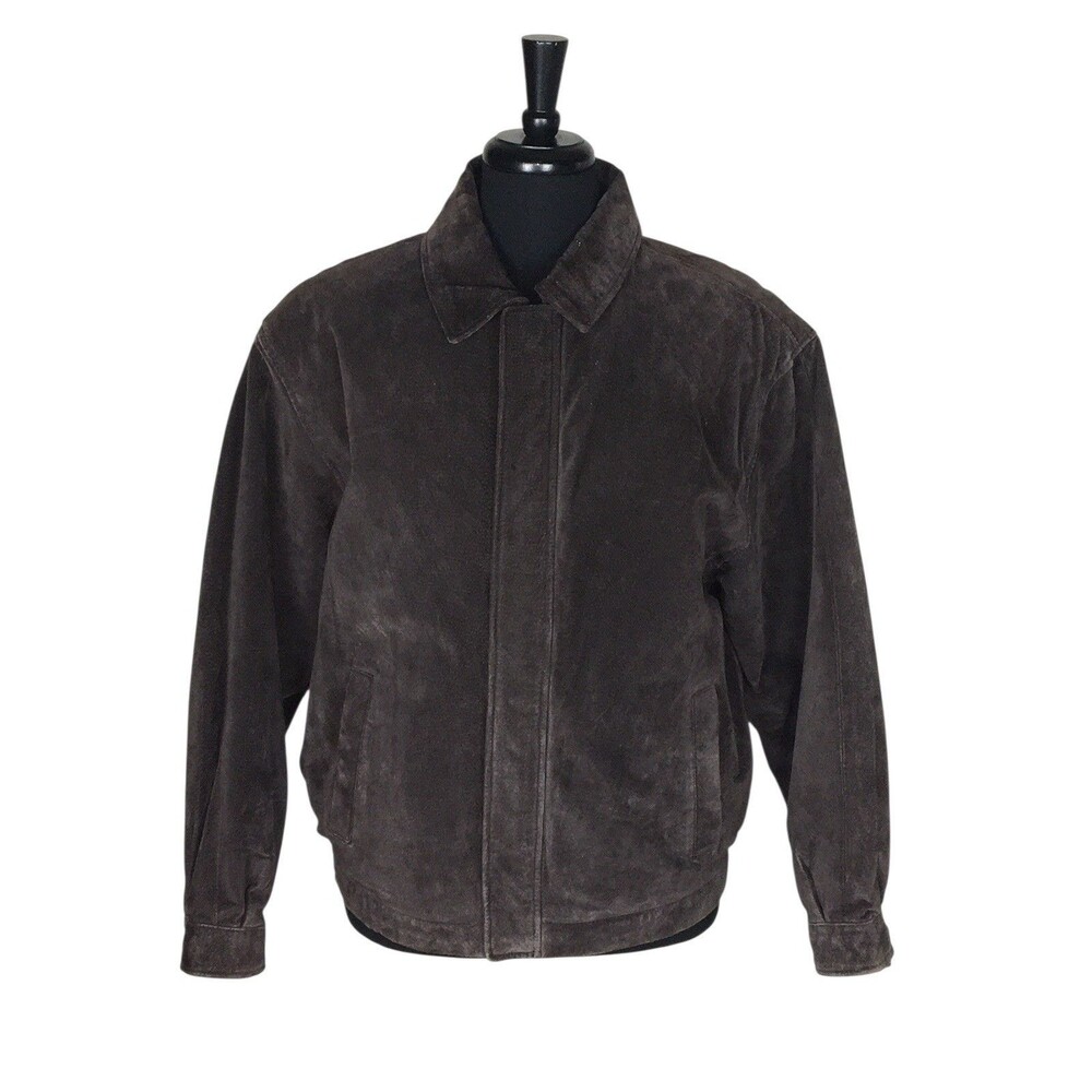Savile Row Leather Jacket Men's Genuine Brown Leather Full Zip Size Large